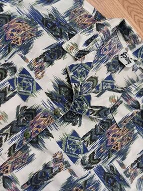 VTG Tapestry Men Women Geometric Short Sleeve  Button Down Shirt Size Small Flaw